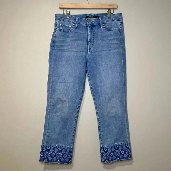 Lauren Ralph Lauren Womens Embroidered Straight Crop Jeans - Picture 3 of 10